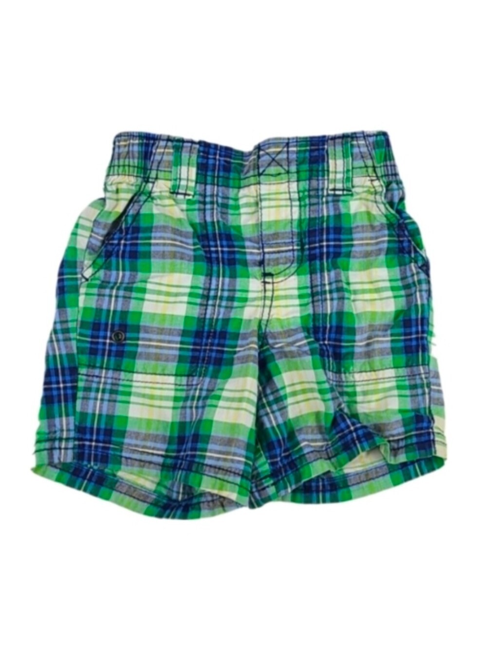 Carter's 18 Months Baby Green Blue Plaid Casual Shorts Elastic Waist 18M Mos